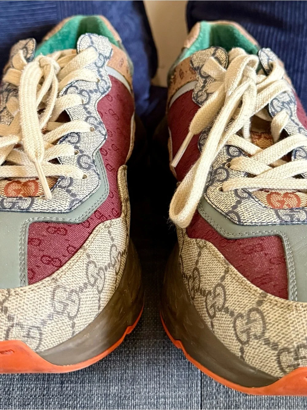 Gucci Multicolor Logo Panel Lace-Up Sneaker in Burgundy, Tan, Green